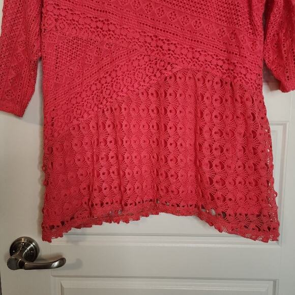 JM Collection Women's Top Large Lace Shell on Lining 3/4 Sleeve Gold Chain Neck - Picture 10 of 11